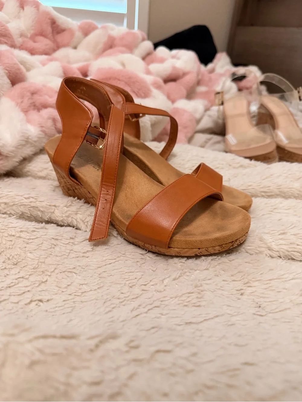 Dream Pairs Tan Wedge Sandal with Cork Platform